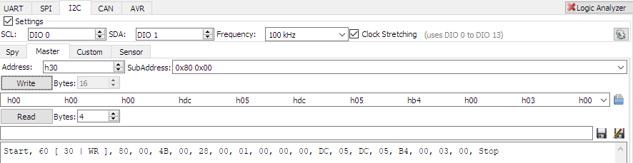 WaveForms DNA Data Writing via I2C (First 16 bytes)