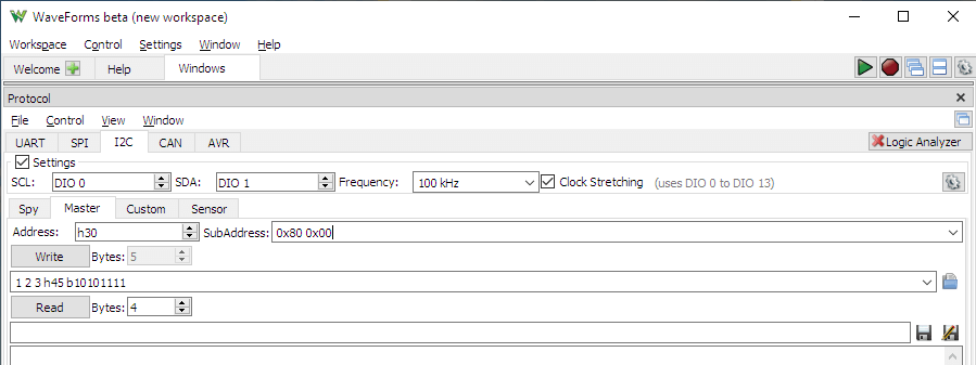 WaveForms I2C Settings